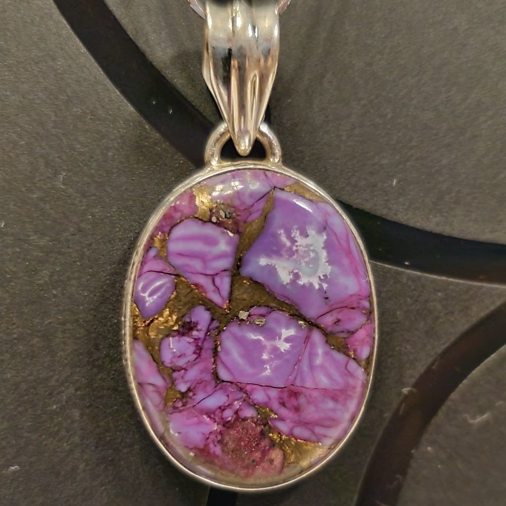 PURPLE  COPPER   TURQUOISE  STERLING  SILVER  PENDANT. - Picture 2 of 7